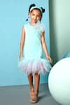 Shop_PNK Isha Arora (Pink)_Blue Satin Velvet Flower Aquilina A-line Detailed Dress _Online_at_Aza_Fashions