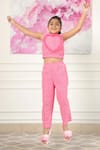 PNK Isha Arora (Pink)_Pink Blended Lace Heart 3d Embellished Top With Pant _at_Aza_Fashions