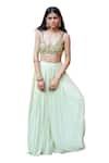 Foram Patel_Green Georgette Embroidered Mirror Sweetheart Geometric Bralette And Sharara Set _Online