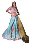 Sidhaarth & Disha_Blue Blouse And Lehenga Raw Silk Embroidery Resham Sweetheart Gullista Set _at_Aza_Fashions