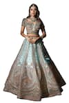 Buy_Sidhaarth & Disha_Green Blouse Velvet Embroidery Zari Leaf Mughlai Bahar Bridal Lehenga Set _Online_at_Aza_Fashions