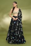 Buy_Foram Patel_Black Lehenga And Blouse Georgette Printed Paisley Deep V Neck Tiered Set _at_Aza_Fashions