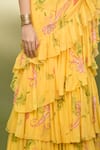 Shop_Foram Patel_Yellow Georgette Printed Paisley Ruffle Pre-draped Saree With Embroidered Blouse _Online_at_Aza_Fashions