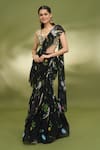 Foram Patel_Black Georgette Printed Pattern Ruffle Pre-draped Saree With Embroidered Blouse _Online_at_Aza_Fashions