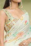 Shop_Foram Patel_Green Georgette Printed Paisley Ruffle Pre-draped Saree With Embroidered Blouse _Online_at_Aza_Fashions