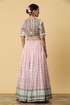 Shop_SHRADDHA RAMBHIA_Pink Slub Silk Embroidered Thread Round Floral Blossom Print Lehenga Set _at_Aza_Fashions