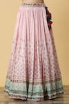 SHRADDHA RAMBHIA_Pink Slub Silk Embroidered Thread Round Floral Blossom Print Lehenga Set _at_Aza_Fashions