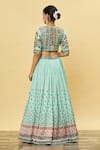 Shop_SHRADDHA RAMBHIA_Green Slub Silk Embroidered Blossom Print Lehenga Set With Embellished Blouse _at_Aza_Fashions