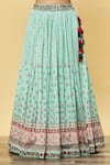 SHRADDHA RAMBHIA_Green Slub Silk Embroidered Blossom Print Lehenga Set With Embellished Blouse _at_Aza_Fashions