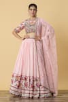 Buy_SHRADDHA RAMBHIA_Pink Slub Silk Embroidered Thread Round Floral Vine Lehenga Set _at_Aza_Fashions