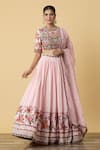 Buy_SHRADDHA RAMBHIA_Pink Slub Silk Embroidered Thread Round Floral Vine Lehenga Set _Online_at_Aza_Fashions