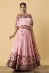 Buy_SHRADDHA RAMBHIA_Pink Slub Silk Embroidered Thread Round Blossom Lehenga Set _at_Aza_Fashions