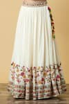 SHRADDHA RAMBHIA_Ivory Slub Silk Embroidered Thread Round Blossom Vine Lehenga Set _at_Aza_Fashions