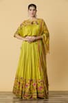 Buy_SHRADDHA RAMBHIA_Yellow Slub Silk Embroidered Thread Round Blossom Lehenga Set _at_Aza_Fashions