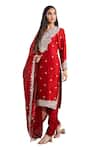 Buy_Stotram_Red Kurta And Pant Pure Silk Embroidered Thread V-neck Floral Set_Online_at_Aza_Fashions