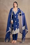 Buy_Stotram_Blue Kurta And Pant Pure Silk Embroidered Zardozi Notched Set _at_Aza_Fashions