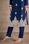 Stotram_Blue Kurta And Pant Pure Silk Embroidered Zardozi Notched Set _Online_at_Aza_Fashions