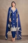 Shop_Stotram_Blue Kurta And Pant Pure Silk Embroidered Zardozi Notched Set _Online_at_Aza_Fashions