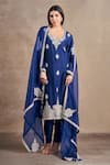 Stotram_Blue Kurta And Pant Pure Silk Embroidered Zardozi Notched Set _at_Aza_Fashions