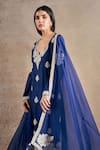 Shop_Stotram_Blue Kurta And Pant Pure Silk Embroidered Zardozi Notched Set 