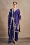 Buy_Stotram_Purple Kurta And Pant Pure Silk Embroidered Dori Notched Floral Set _at_Aza_Fashions