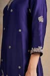 Stotram_Purple Kurta And Pant Pure Silk Embroidered Dori Notched Floral Set _Online_at_Aza_Fashions