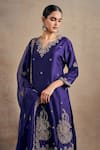 Shop_Stotram_Purple Kurta And Pant Pure Silk Embroidered Dori Notched Floral Set _Online_at_Aza_Fashions