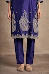 Stotram_Purple Kurta And Pant Pure Silk Embroidered Dori Notched Floral Set _at_Aza_Fashions