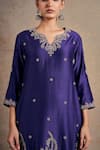 Buy_Stotram_Purple Kurta And Pant Pure Silk Embroidered Dori Notched Floral Set 