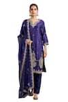 Stotram_Purple Kurta And Pant Pure Silk Embroidered Dori Notched Floral Set _Online