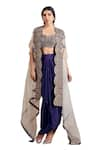 Stotram_Purple Blouse And Skirt Pure Silk Embroidered Dori Cape Open Asymmetric Set_at_Aza_Fashions