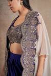 Stotram_Purple Blouse And Skirt Pure Silk Embroidered Dori Cape Open Asymmetric Set _Online