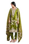 Stotram_Green Kurta And Pant Pure Silk Embroidered Zari Round Paisley Set _Online_at_Aza_Fashions