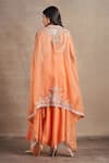 Shop_Stotram_Coral Blouse And Skirt Pure Silk Embroidered Dori Cape Open Vine Set _at_Aza_Fashions