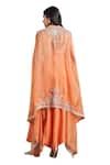 Shop_Stotram_Coral Blouse And Skirt Pure Silk Embroidered Dori Cape Open Vine Set _Online_at_Aza_Fashions