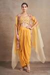 Buy_Stotram_Yellow Blouse And Skirt Pure Silk Embroidered Resham Ombre Floral Dori Set _at_Aza_Fashions