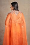 Shop_Stotram_Coral Blouse And Skirt Pure Silk Embroidered Dori Cape Open Vine Set _at_Aza_Fashions