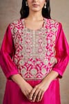 Stotram_Fuchsia Kurta Pure Silk Embroidered Dori Round High-low With Tulip Pant _Online_at_Aza_Fashions