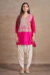 Shop_Stotram_Fuchsia Kurta Pure Silk Embroidered Dori Round High-low With Tulip Pant _Online_at_Aza_Fashions