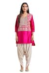 Buy_Stotram_Fuchsia Kurta Pure Silk Embroidered Dori Round High-low With Tulip Pant 