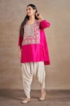 Shop_Stotram_Fuchsia Kurta Pure Silk Embroidered Dori Round High-low With Tulip Pant 