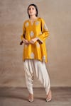 Buy_Stotram_Yellow Kurta Pure Silk Embroidered Dori Butti With Tulip Pant _at_Aza_Fashions
