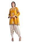 Buy_Stotram_Yellow Kurta Pure Silk Embroidered Dori Butti With Tulip Pant _Online_at_Aza_Fashions