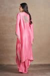 Shop_Stotram_Pink Pure Silk Embroidered Dori V-neck Floral Kaftan With Draped Skirt _at_Aza_Fashions