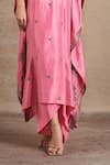 Buy_Stotram_Pink Pure Silk Embroidered Dori V-neck Floral Kaftan With Draped Skirt_Online_at_Aza_Fashions