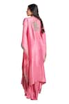 Stotram_Pink Pure Silk Embroidered Dori V-neck Floral Kaftan With Draped Skirt_at_Aza_Fashions