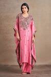 Buy_Stotram_Pink Pure Silk Embroidered Dori V-neck Floral Kaftan With Draped Skirt