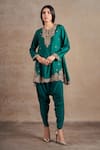 Buy_Stotram_Emerald Green Kurta Pure Silk Embroidered Scalloped With Tulip Pant _at_Aza_Fashions