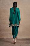 Shop_Stotram_Emerald Green Kurta Pure Silk Embroidered Scalloped With Tulip Pant _at_Aza_Fashions