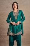 Stotram_Emerald Green Kurta Pure Silk Embroidered Scalloped With Tulip Pant _Online_at_Aza_Fashions
